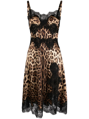 Dolce Gabbana Leopard Print Satin Slip Dress