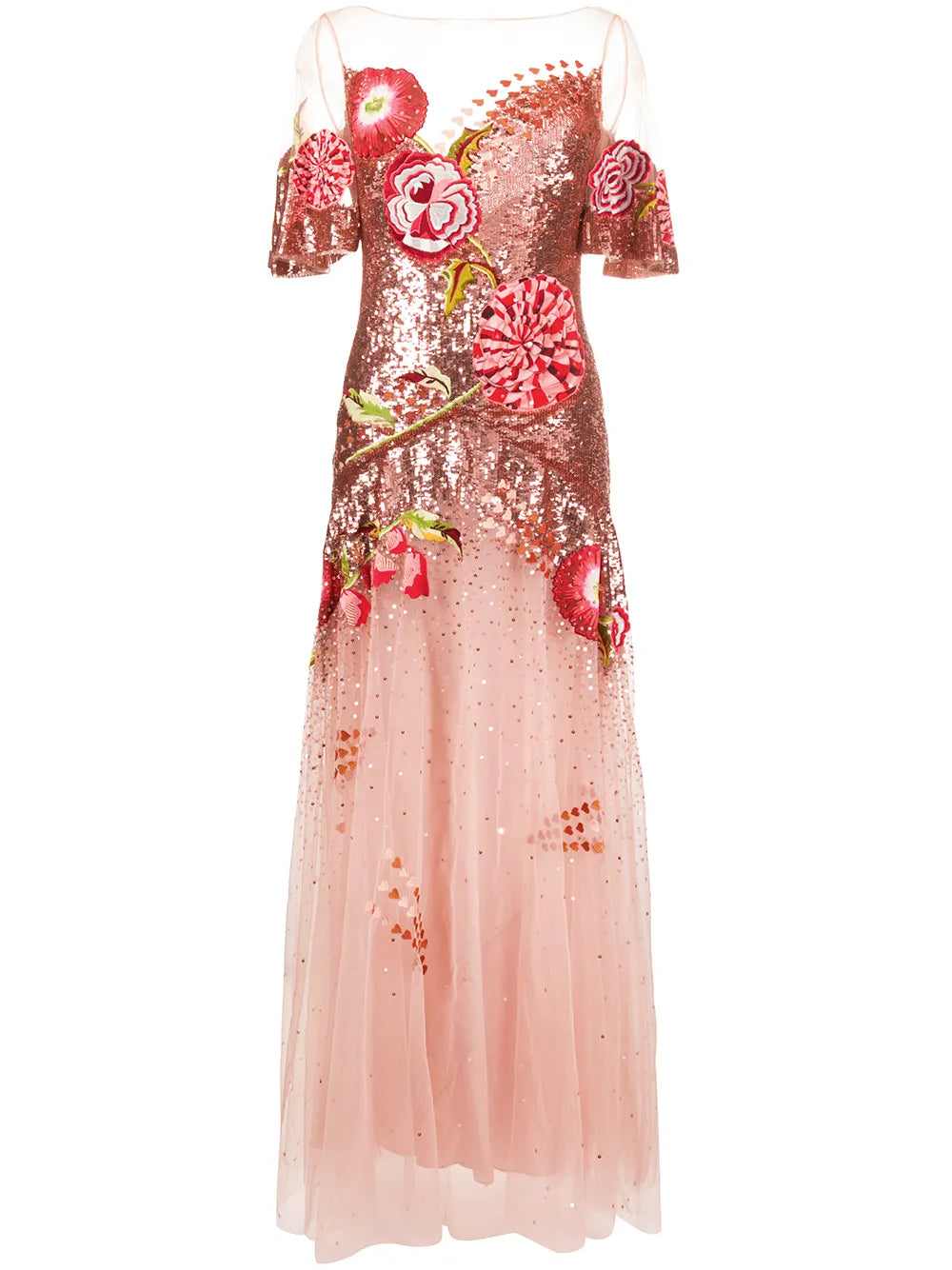 Temperley London Floral Embroidered Sequin Tulle Gown