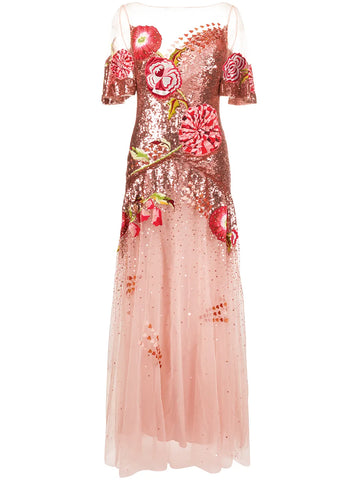 Temperley London Floral Embroidered Sequin Tulle Gown