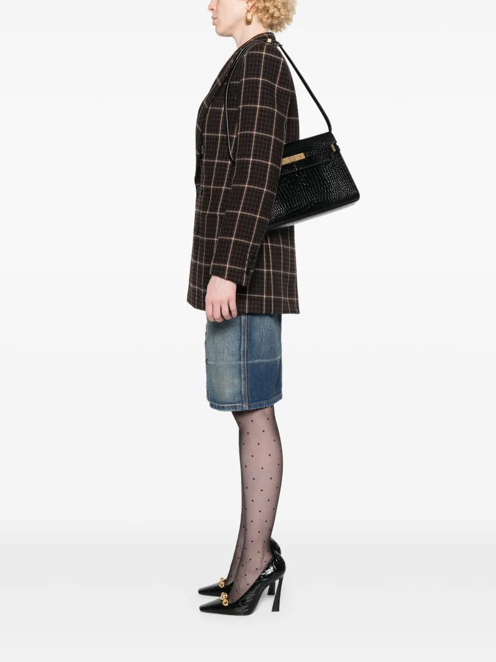 Saint Laurent Manhattan Crocodile Embossed Shoulder Bag
