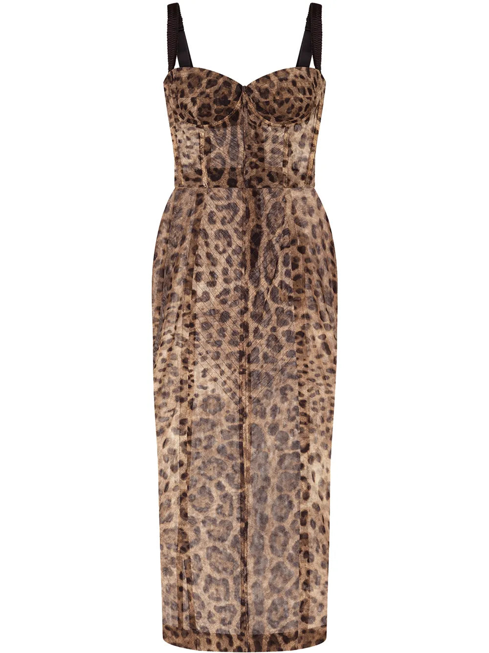 Dolce Gabbana Leopard Print Bustier Midi Dress