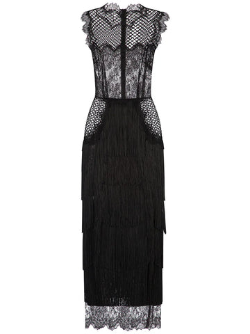Dolce Gabbana Fringe Detail Lace Sheath Dress
