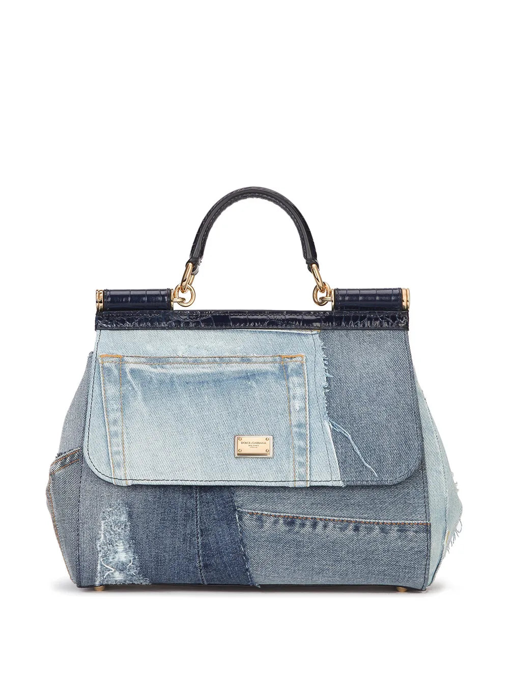 Dolce Gabbana Large Sicily Patchwork Denim Shoulder Bag