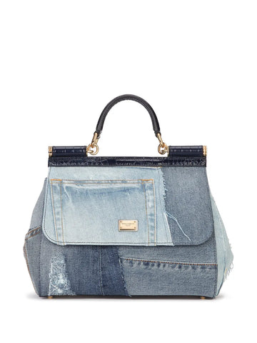 Dolce Gabbana Large Sicily Patchwork Denim Shoulder Bag