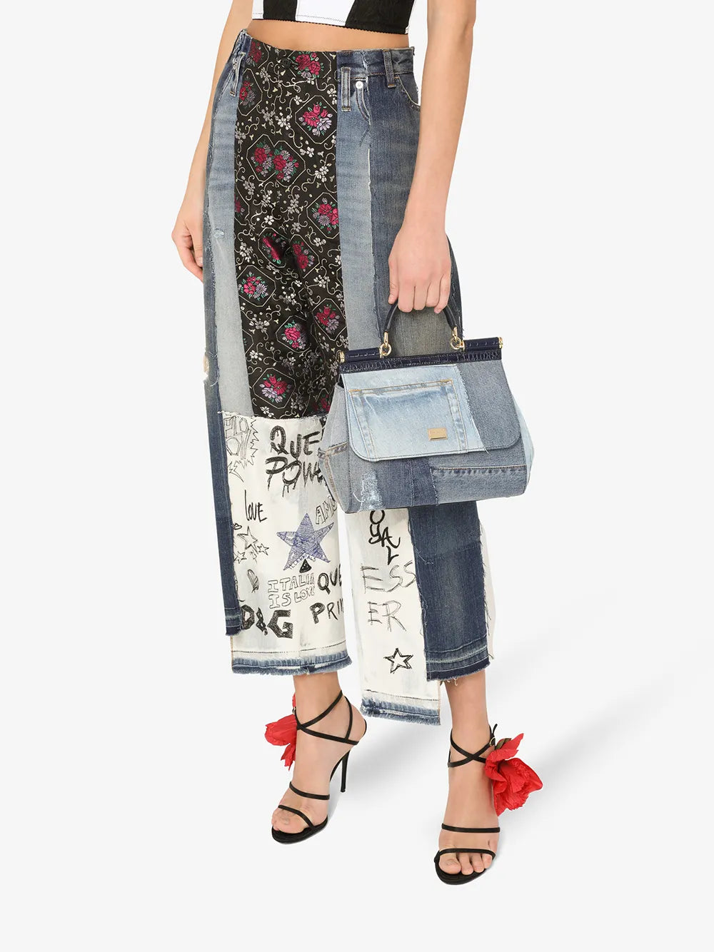Dolce Gabbana Large Sicily Patchwork Denim Shoulder Bag