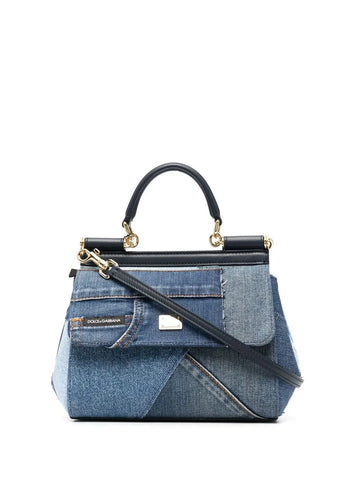 Dolce Gabbana Small Sicily Patchwork Denim Shoulder Bag