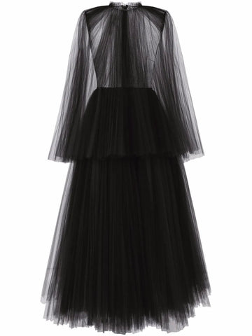 Dolce Gabbana Cape Detail Tulle Midi Dress