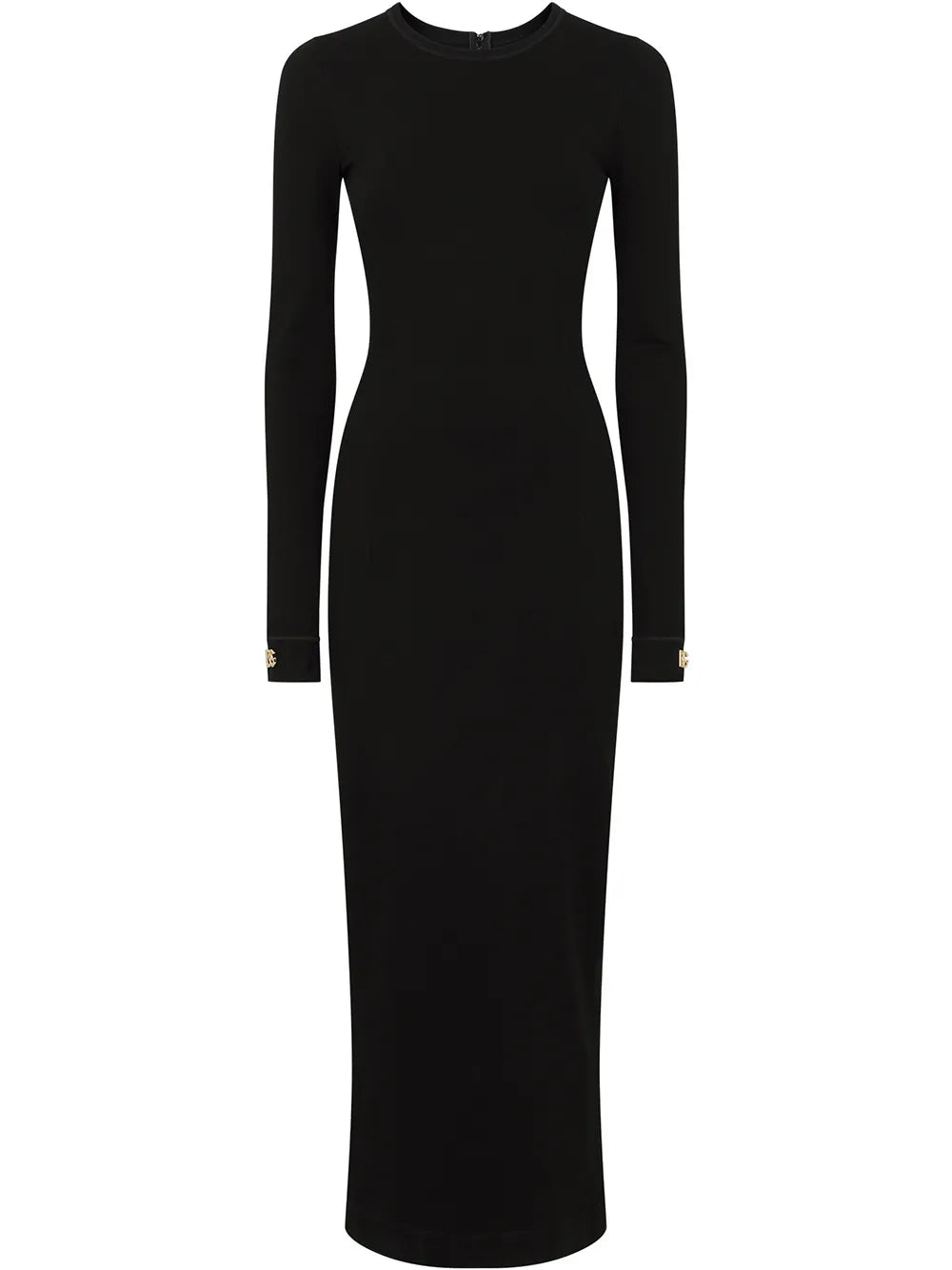Dolce Gabbana Logo Applique Long Sleeve Midi Dress