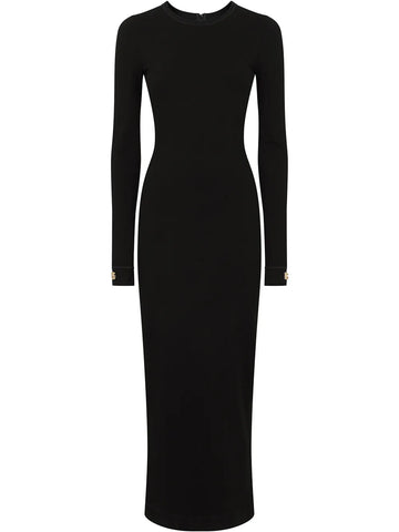 Dolce Gabbana Logo Applique Long Sleeve Midi Dress