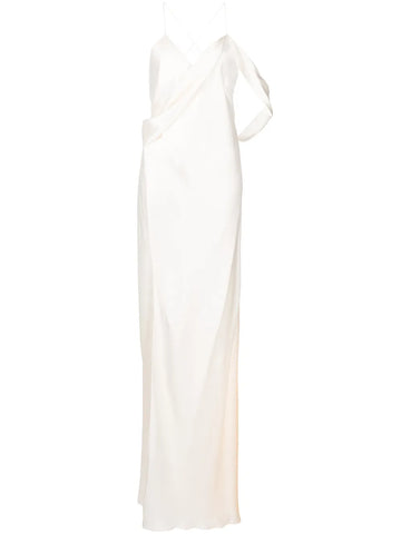 Michelle Mason Silk Wrap Floor Length Gown