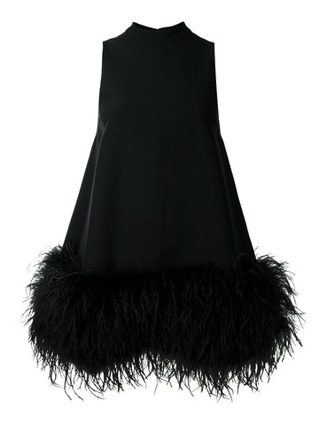 Rachel Gilbert Linc Feather Trim Mini Dress
