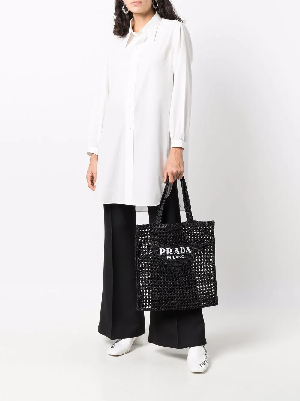 Prada Interwoven Design Logo Print Shoulder Bag