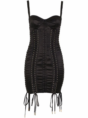 Dolce Gabbana Lace Up Satin Minidress