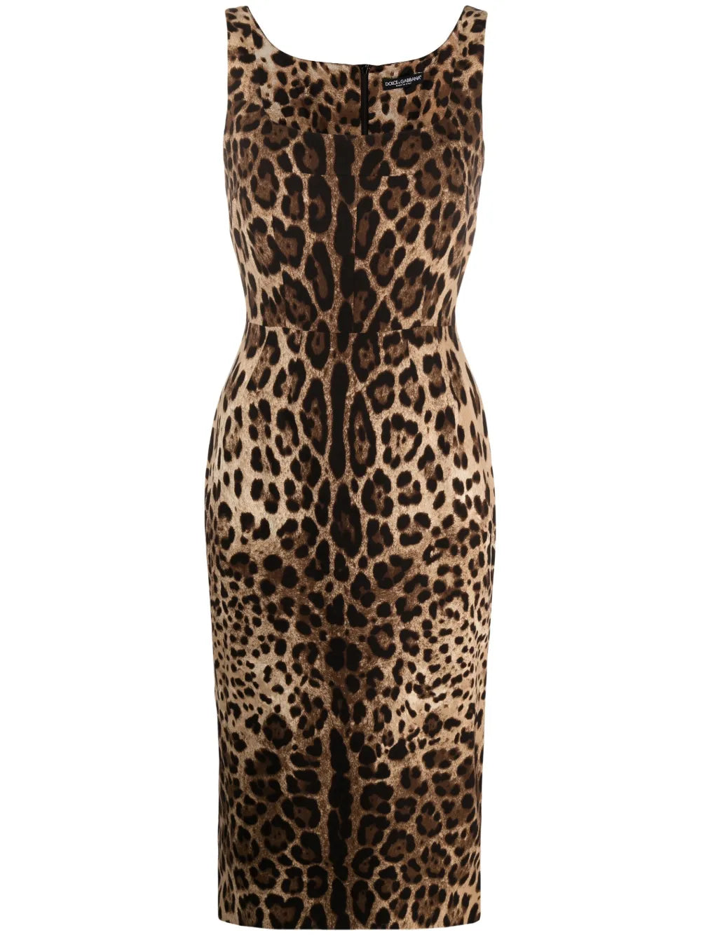 Dolce Gabbana Leopard Print Square Neck Fitted Dress