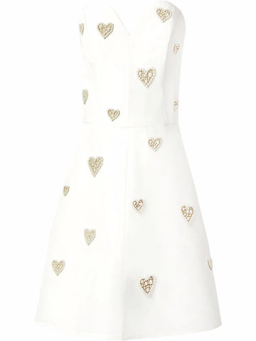 Carolina Herrera Pearl Embellished Strapless Silk Dress