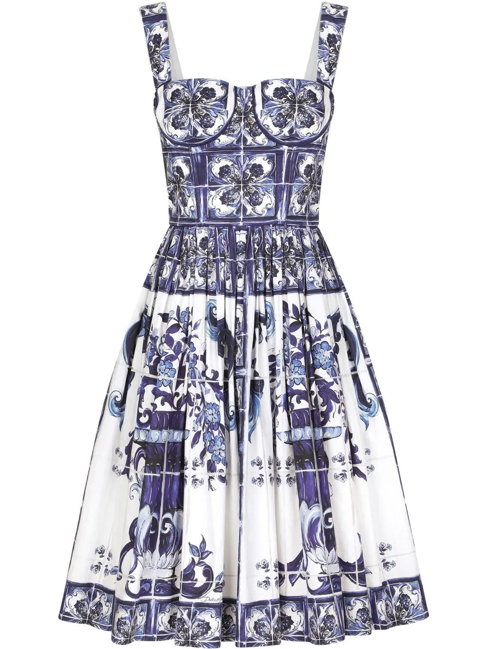 Dolce Gabbana Majolica Print Corset Midi Dress