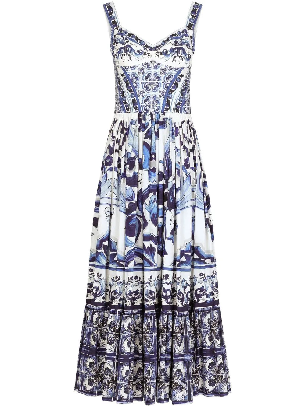 Dolce Gabbana Majolica Print Bustier Maxi Dress