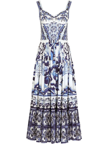 Dolce Gabbana Majolica Print Bustier Maxi Dress