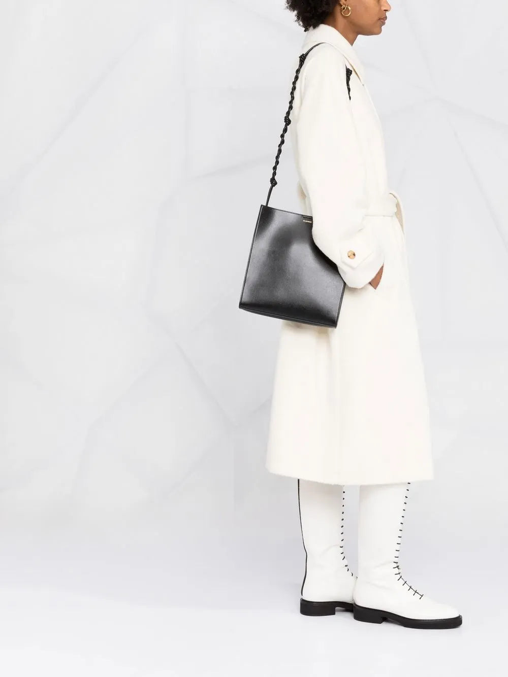 Jil Sander Logo Print Leather Shoulder Bag