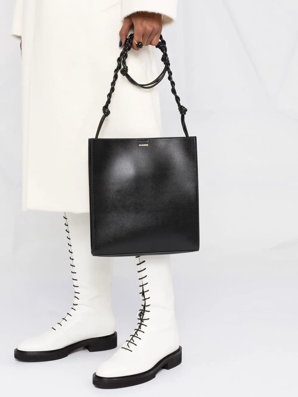 Jil Sander Logo Print Leather Shoulder Bag