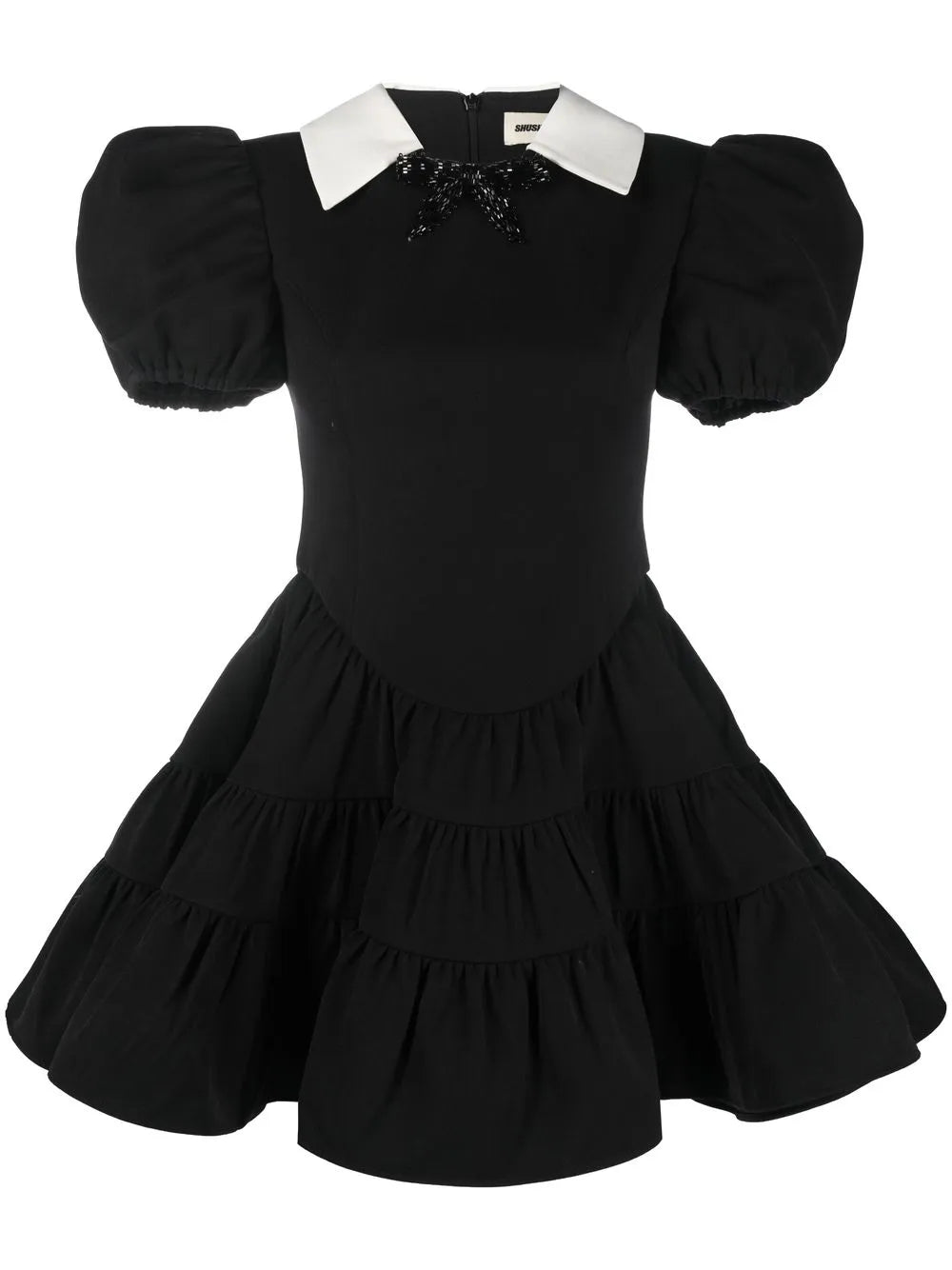 Shushutong Puff Sleeve Tiered Minidress