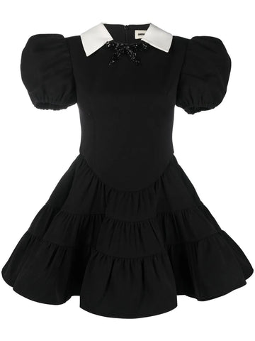 Shushutong Puff Sleeve Tiered Minidress