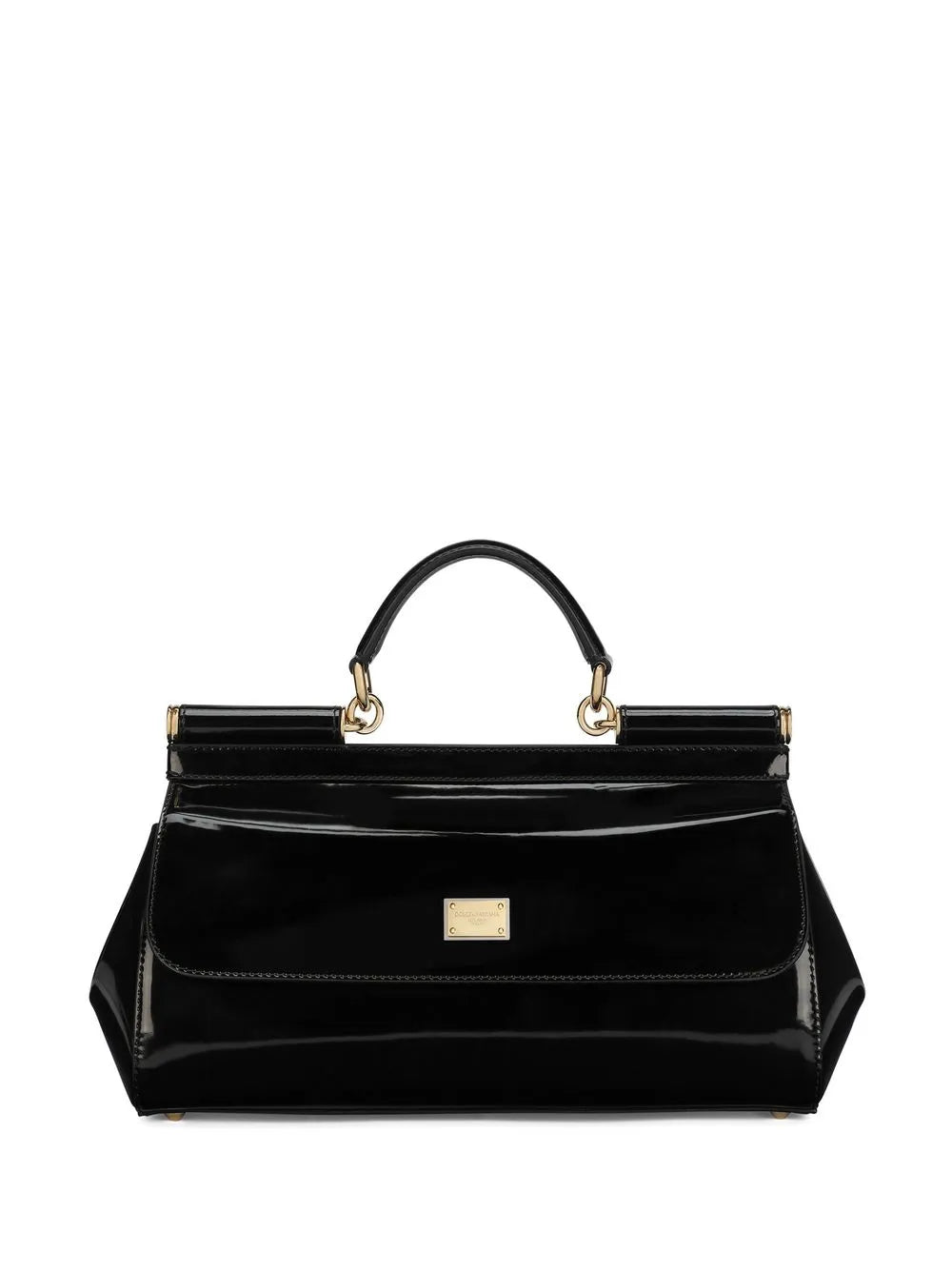 Dolce Gabbana Elongated Sicily Patent Leather Top Handle Bag