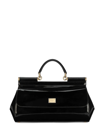 Dolce Gabbana Elongated Sicily Patent Leather Top Handle Bag