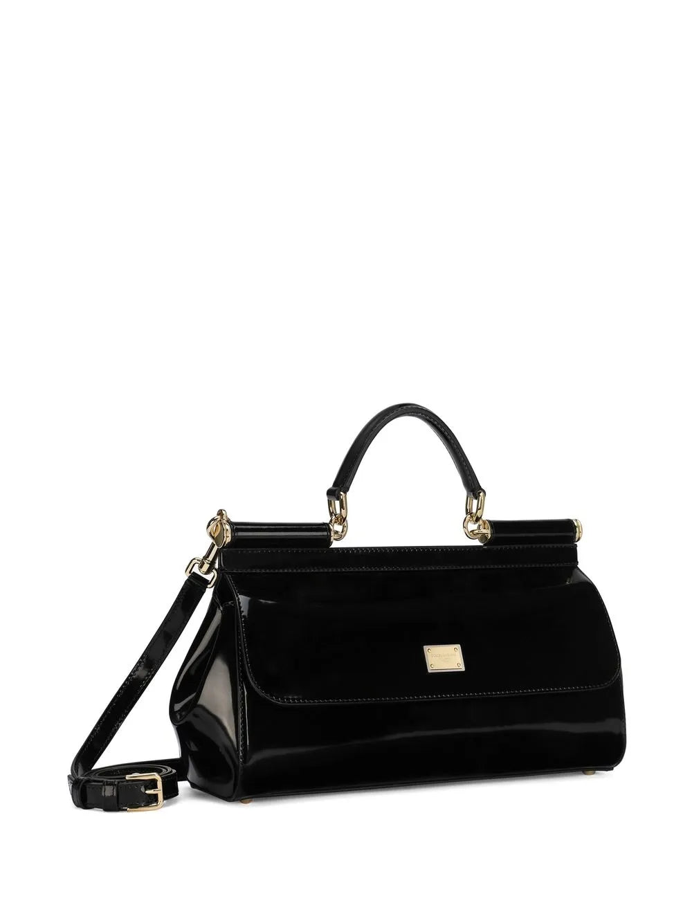 Dolce Gabbana Elongated Sicily Patent Leather Top Handle Bag