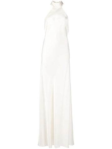 Michelle Mason Backless Halter Neck Tie Gown