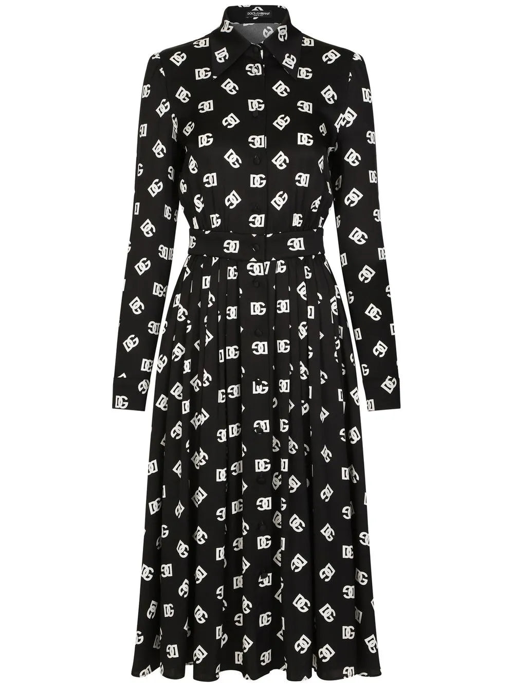 Dolce Gabbana Logo Print Belted Midi Dress
