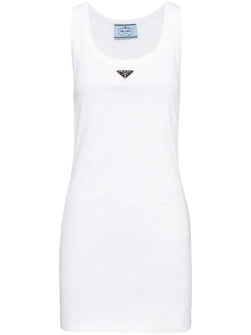 Prada Logo Plaque Ribbed Knit Minidress