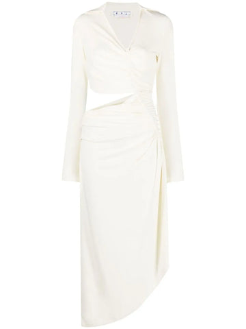 Off White Vi Crepe Draped Midi Dress
