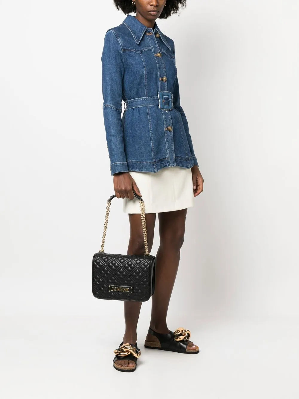 Love Moschino Logo Plaque Quilted Shoulder Bag
