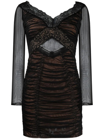 Self Portrait Lace Trim Mesh Mini Dress