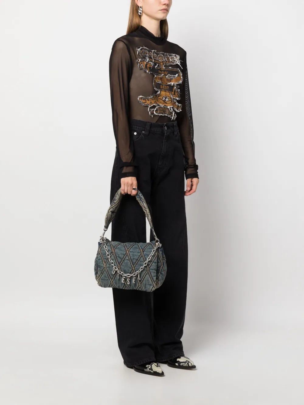 Diesel Charm D Denim Shoulder Bag