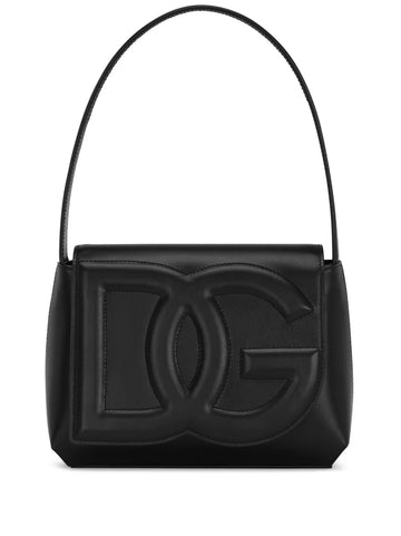 Dolce Gabbana Logo Embossed Leather Shoulder Bag