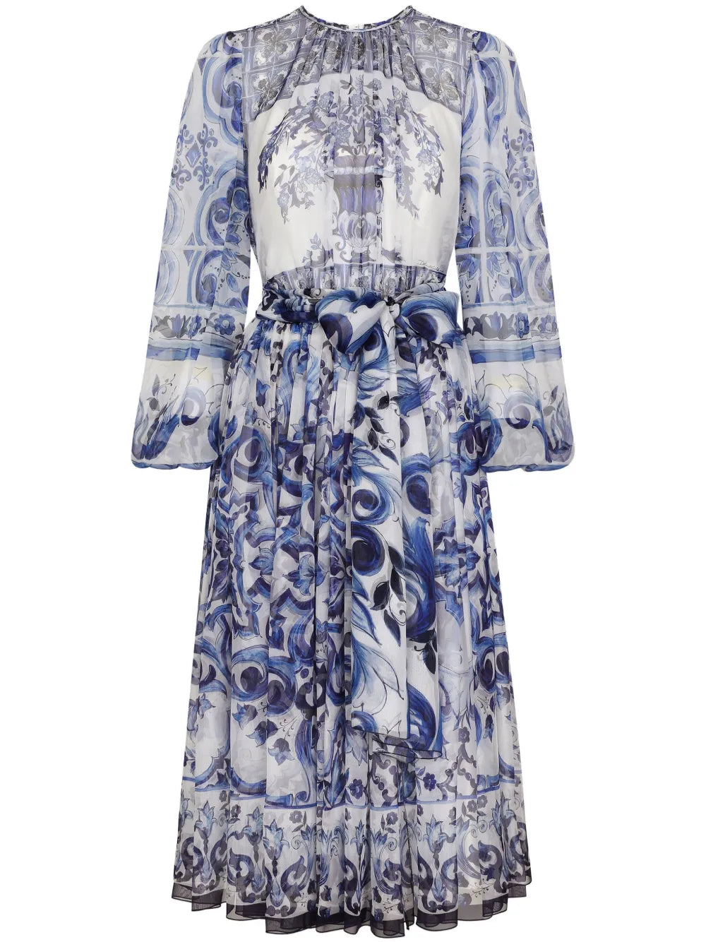 Dolce Gabbana Majolica Print Silk Midi Dress