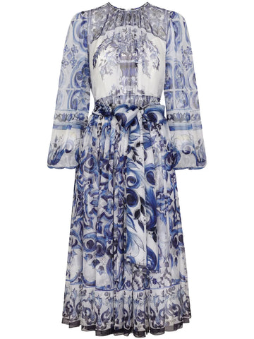 Dolce Gabbana Majolica Print Silk Midi Dress