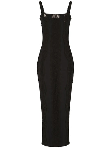 Dolce Gabbana Lace Embellished Midi Dress