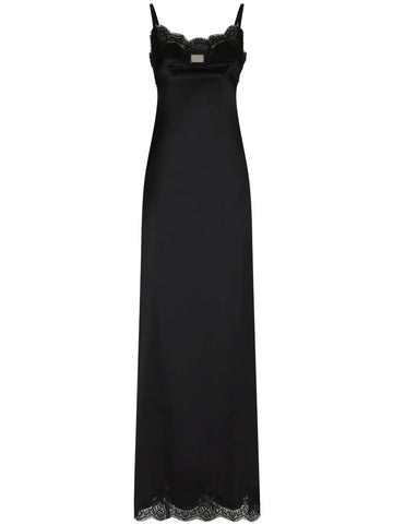 Dolce Gabbana Lace Trimmed Satin Gown