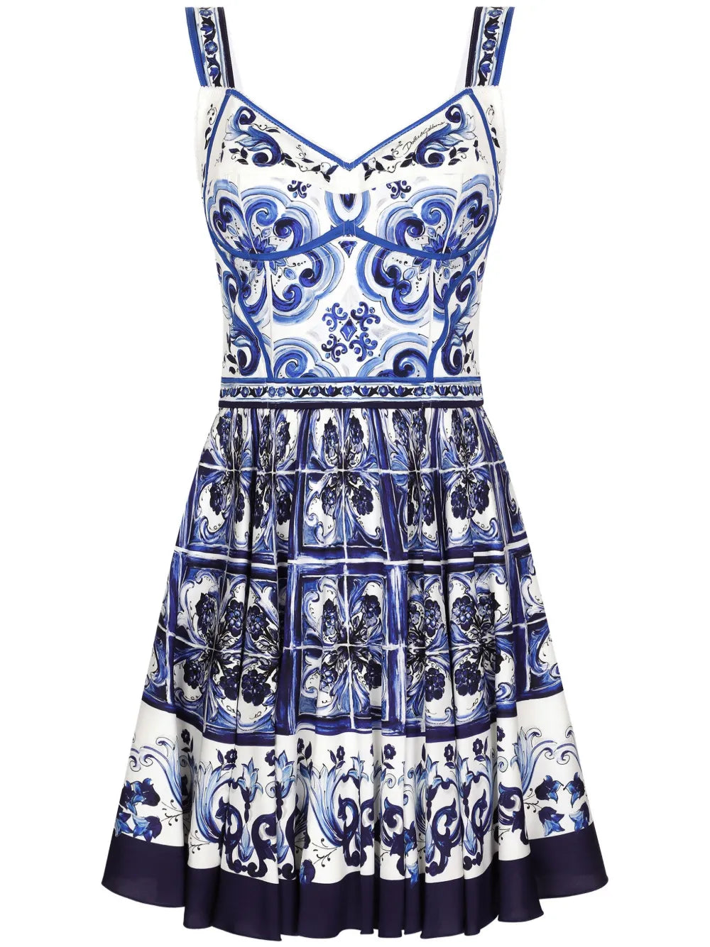 Dolce Gabbana Majolica Print Bustier Minidress