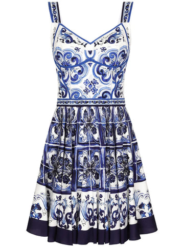 Dolce Gabbana Majolica Print Bustier Minidress