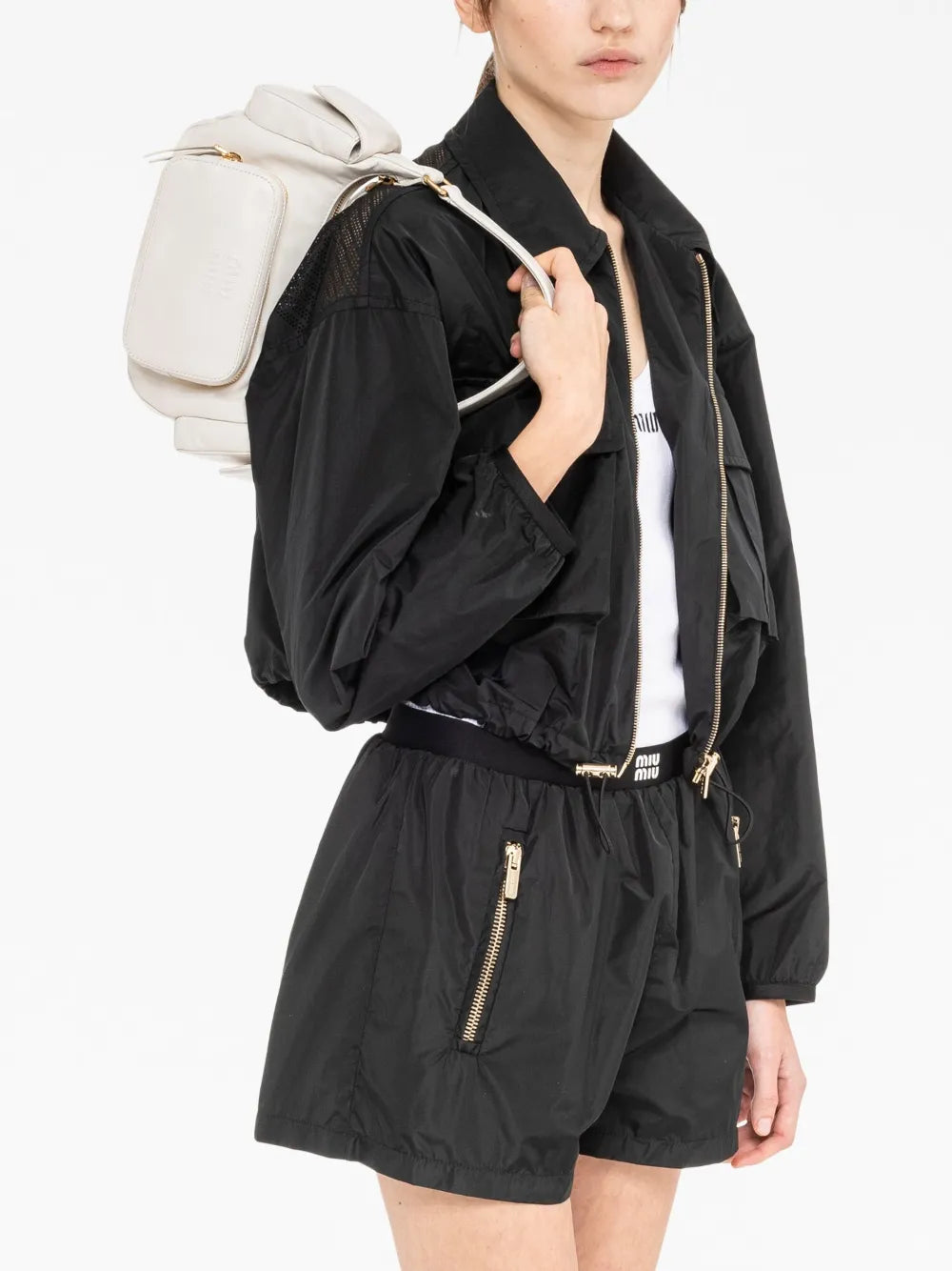 Miu Miu Logo Embossed Leather Shoulder Bag