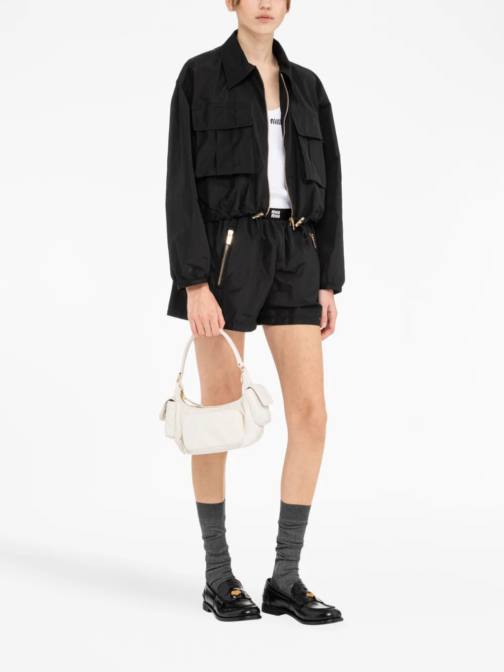 Miu Miu Logo Embossed Leather Shoulder Bag