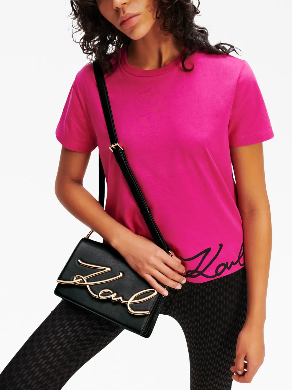 Karl Lagerfeld Medium Signature Leather Shoulder Bag