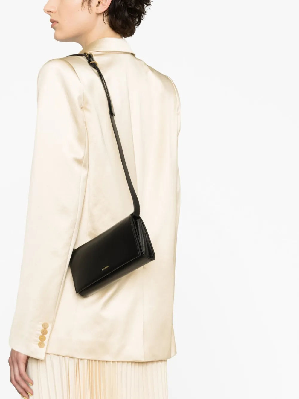 Jil Sander Logo Debossed Leather Shoulder Bag