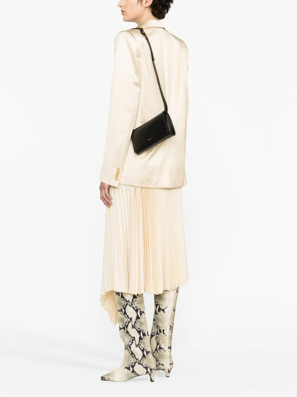Jil Sander Logo Debossed Leather Shoulder Bag