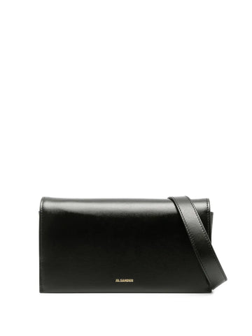 Jil Sander Logo Debossed Leather Shoulder Bag
