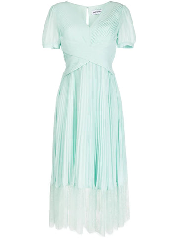 Self Portrait Pleated Lace Trim Midi Dress